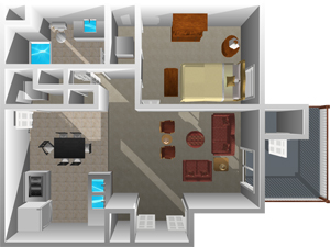 This image is the visual 3D representation of Floorplan A in Windscape Village Apartments.