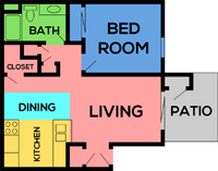 This image is the visual schematic representation of Floorplan A in Windscape Village Apartments.