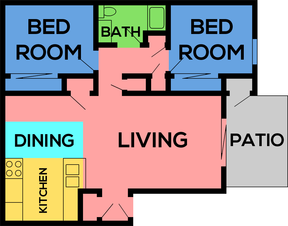 This image is the visual schematic representation of 'Floorplan B' in Windscape Village Apartments.